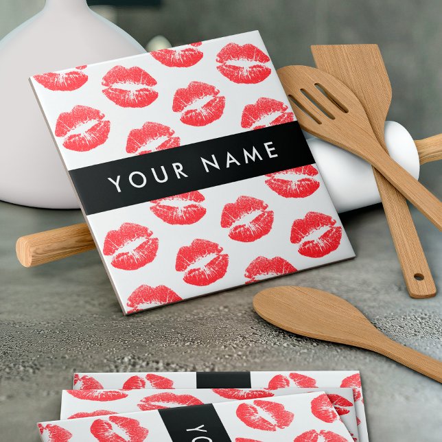 Rote Lippen, Kuss, Lipstick, Ihr Name, Personalisi Fliese (Von Creator hochgeladen)