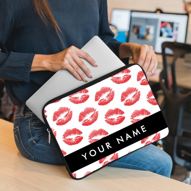 Rote Lippen, Kuss, Lipstick, Ihr Name, Personalisi Laptopschutzhülle (Von Creator hochgeladen)