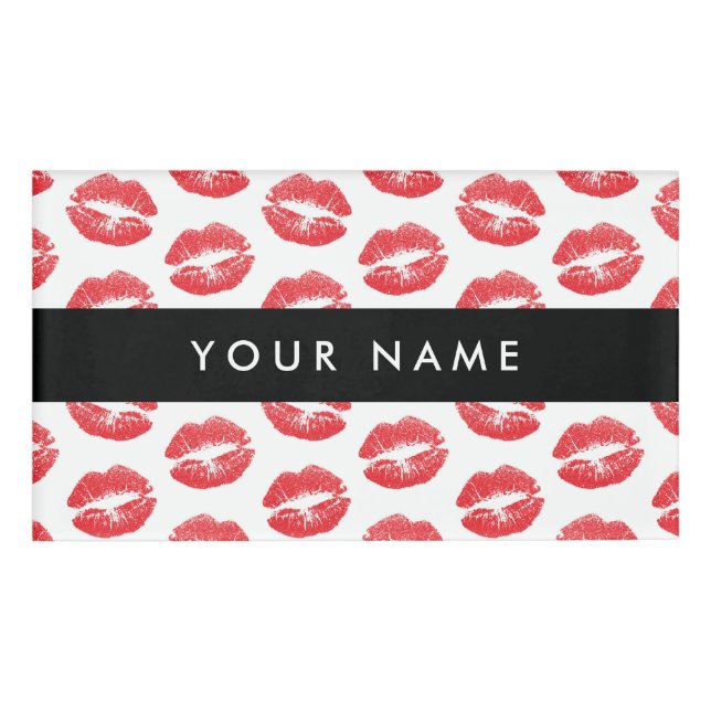 Rote Lippen, Kuss, Lipstick, Ihr Name, Personalisi Namenschild (Vorderseite)