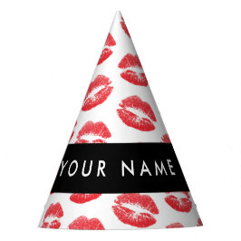 Rote Lippen, Kuss, Lipstick, Ihr Name, Personalisi Partyhütchen