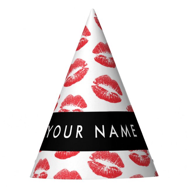 Rote Lippen, Kuss, Lipstick, Ihr Name, Personalisi Partyhütchen (Vorderseite)