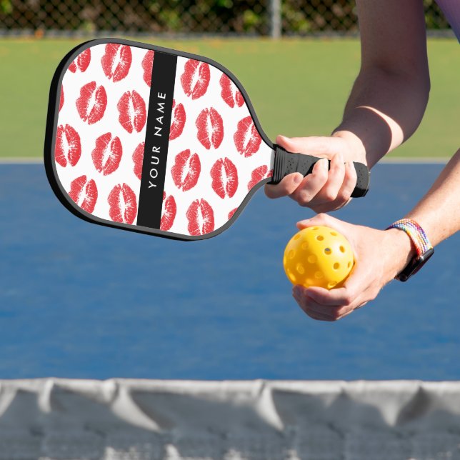 Rote Lippen, Kuss, Lipstick, Ihr Name, Personalisi Pickleball Schläger (InSitu)