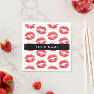 Rote Lippen, Kuss, Lipstick, Ihr Name, Personalisi Serviette