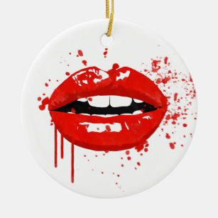 Rote Lippen küssen Beauty-Mode-Make-up Keramikornament