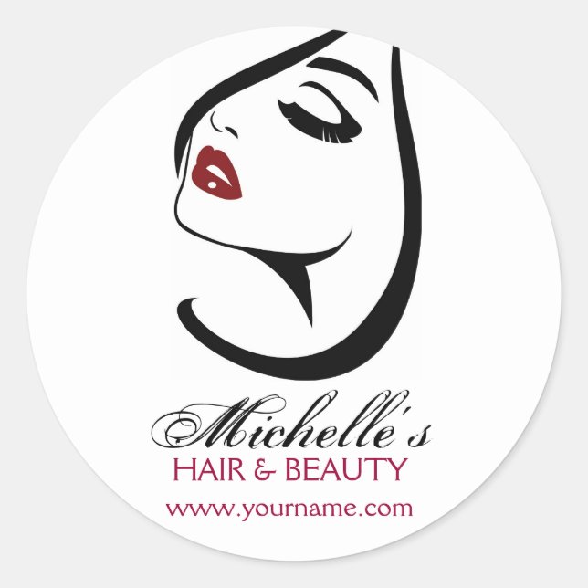 Rote Lippen, lange Wimpern Makeup Symbol Runder Aufkleber (Vorderseite)