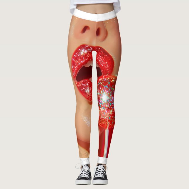 Rote Lippen Leggings (Vorderseite)