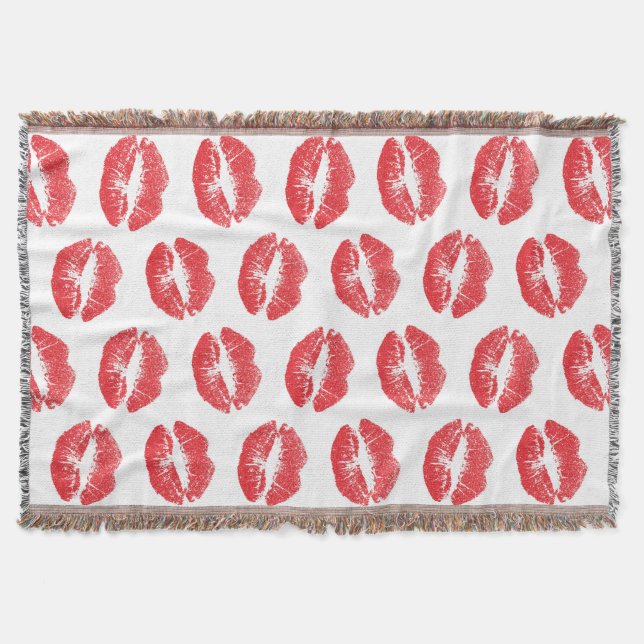 Rote Lippen, Lippenmuster, Roter Lippenstift, Kuss Decke (Vorderseite)