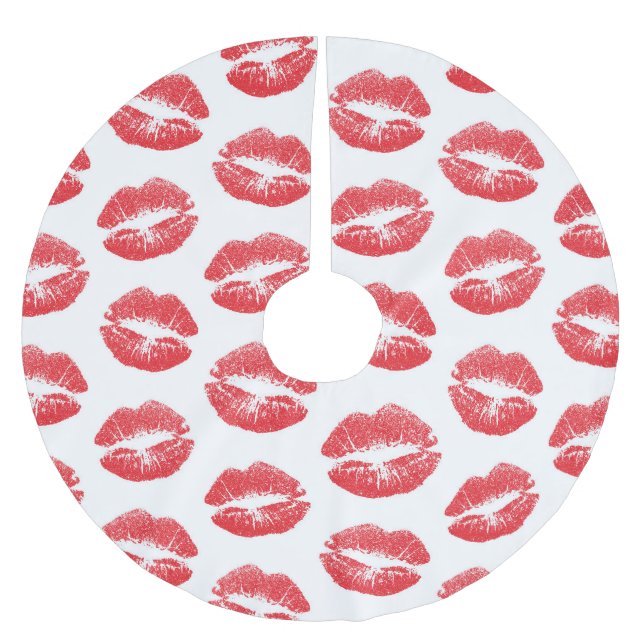 Rote Lippen, Lippenmuster, Roter Lippenstift, Kuss Polyester Weihnachtsbaumdecke (Vorderseite)