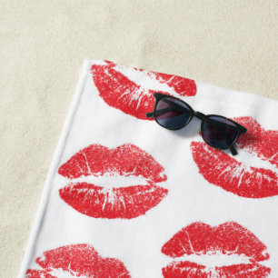 Rote Lippen, Lippenmuster, Roter Lippenstift, Kuss Strandtuch