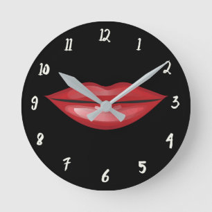 Rote Lippen Lippenstift Kuss Glamour Glam Runde Wanduhr