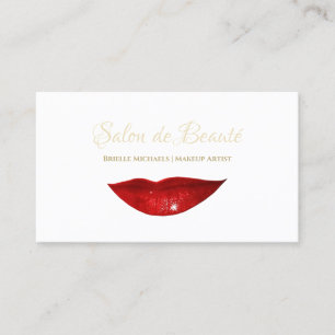 Rote Lippen Makeup Artist Elegantes Gold Script Visitenkarte