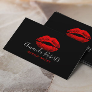 Rote Lippen Makeup Artist Schlicht Black Visitenkarte