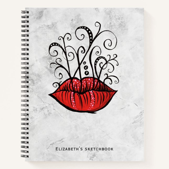 Rote Lippen Makeup Künstlername Notizbuch (Vorderseite)