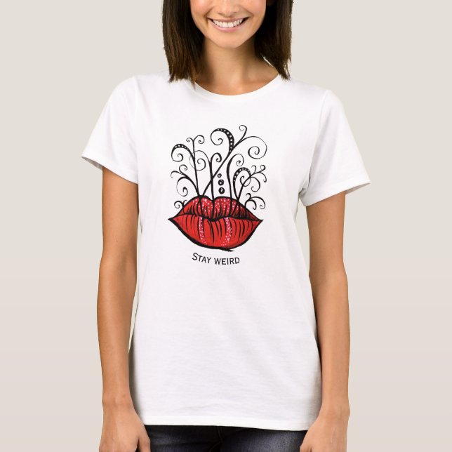 Rote Lippen Makeup Künstlername T-Shirt (Vorderseite)