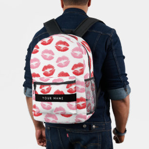 Rote Lippen, rosa Lippen, Kuss, Ihr Name, personal Bedruckter Rucksack