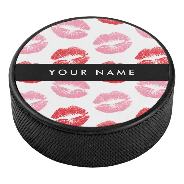 Rote Lippen, rosa Lippen, Kuss, Ihr Name, personal Eishockey Puck (3/4)