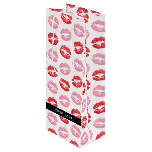 Rote Lippen, rosa Lippen, Kuss, Ihr Name, personal Geschenktüte Für Weinflaschen