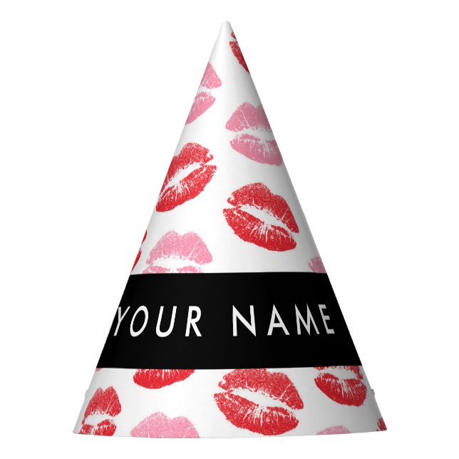Rote Lippen, rosa Lippen, Kuss, Ihr Name, personal Partyhütchen (Vorderseite)