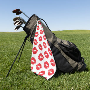 Rote Lippen, roter Lippenstift, Kuss, Lippenmuster Golfhandtuch