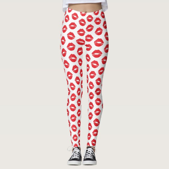Rote Lippen, roter Lippenstift, Kuss, Lippenmuster Leggings (Vorderseite)