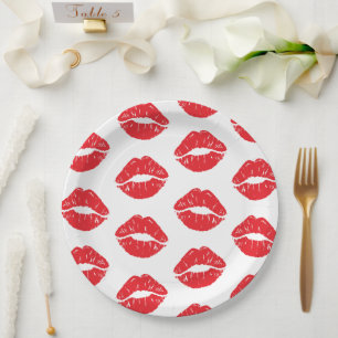 Rote Lippen, roter Lippenstift, Kuss, Lippenmuster Pappteller