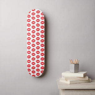 Rote Lippen, roter Lippenstift, Kuss, Lippenmuster Skateboard