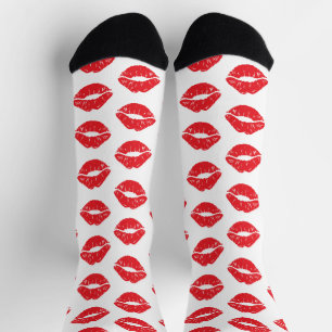 Rote Lippen, roter Lippenstift, Kuss, Lippenmuster Socken