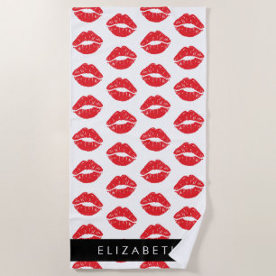 Rote Lippen, roter Lippenstift, Lippenmuster, Ihr Strandtuch