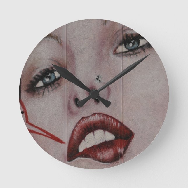 Rote Lippen Runde Wanduhr (Vorderseite)