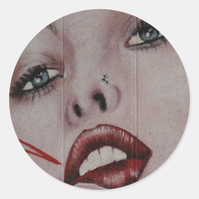 Rote Lippen Runder Aufkleber (Vorderseite)