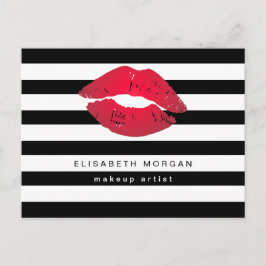 Rote Lippen Schwarz-weiße Streifen Moderne Makeup  Postkarte
