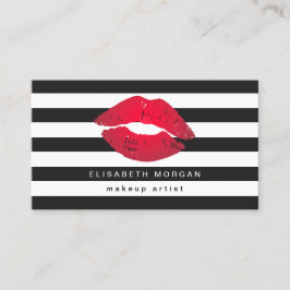 Rote Lippen Schwarz-weiße Streifen Moderne Makeup  Visitenkarte