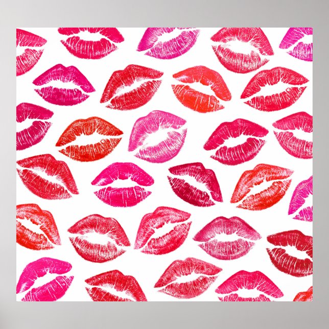 Rote Lippen Set, weißer Hintergrund. Poster (Vorne)