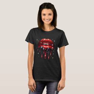 Rote Lippen triefend vor Glitter Glam Glanz T-Shirt
