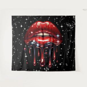 Rote Lippen triefend vor Glitter Glam Glanz Wandteppich