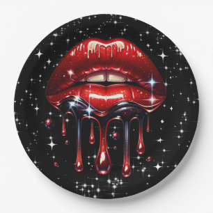 Rote Lippen triefend vor Glitter Glam Schimmer Geb Pappteller