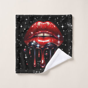 Rote Lippen triefend vor Glitter Glamour Funkeln Badhandtuch Set