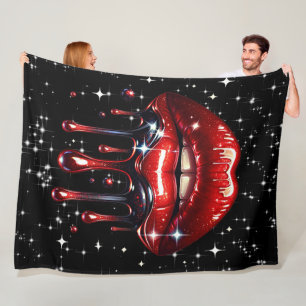 Rote Lippen triefend vor Glitter Glamour Funkeln Fleecedecke