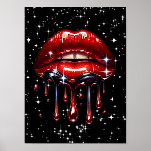 Rote Lippen triefend vor Glitter Glamour Funkeln Poster