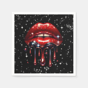 Rote Lippen triefend vor Glitter Glamour Glitzer G Serviette