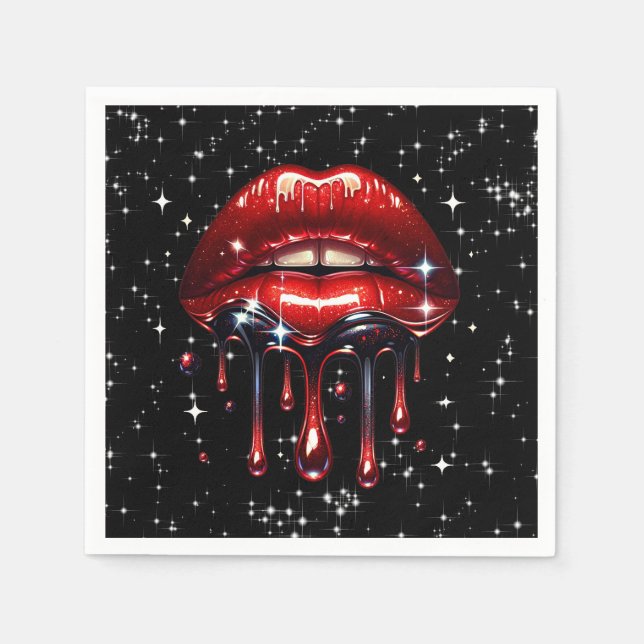 Rote Lippen Tropfen Glitzer Glam Sparkle Geburtsta Serviette (Vorderseite)
