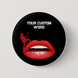 Rote Lippen und Gitarrist-Taste Patches schwarz Button