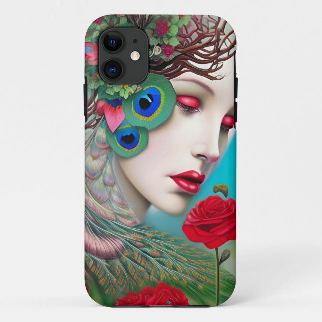 Rote Lippen und Rose Pfau Abstrakt Case-Mate iPhone Hülle (Rückseite)