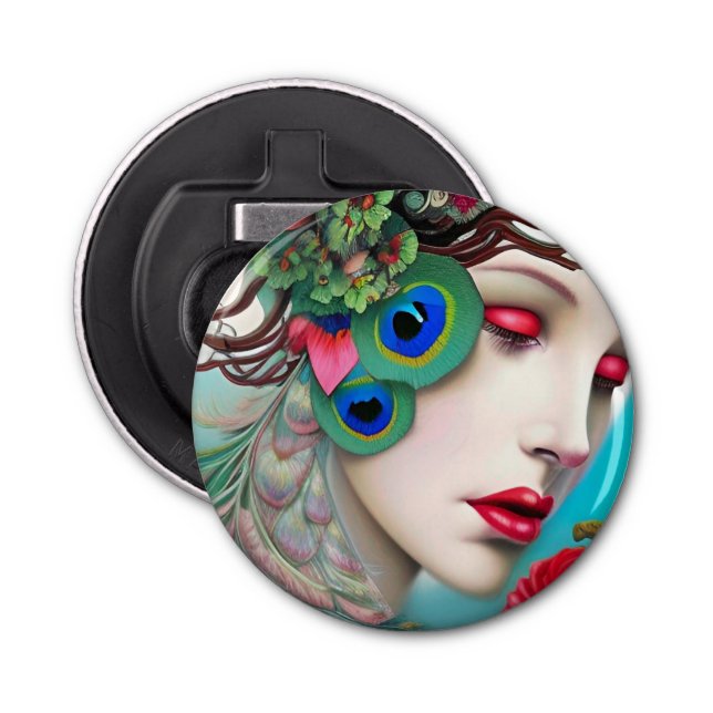 Rote Lippen und Rose Pfau Abstrakt Flaschenöffner (Vorderseite)