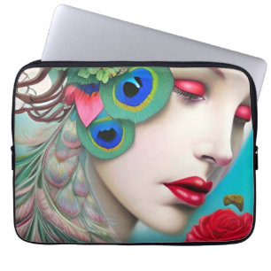 Rote Lippen und Rosen Pfau Abstract Laptopschutzhülle