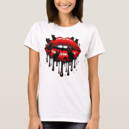 Rote Lippen und schwarze Katzen treiben Kunst T-Shirt