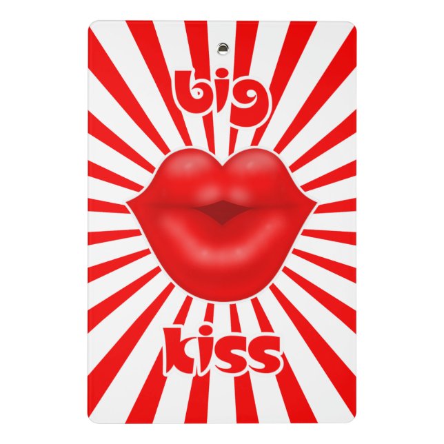 Rote Lippen weite Sonnenstrahlen Kuss Mini Klemmbrett (Rückseite)