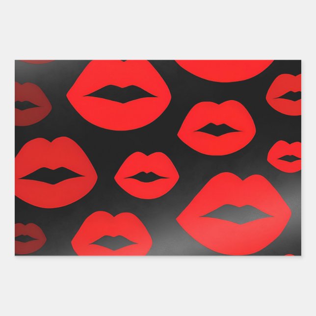Rote Lippen-Wrapper Geschenkpapier Set (Vorderseite)