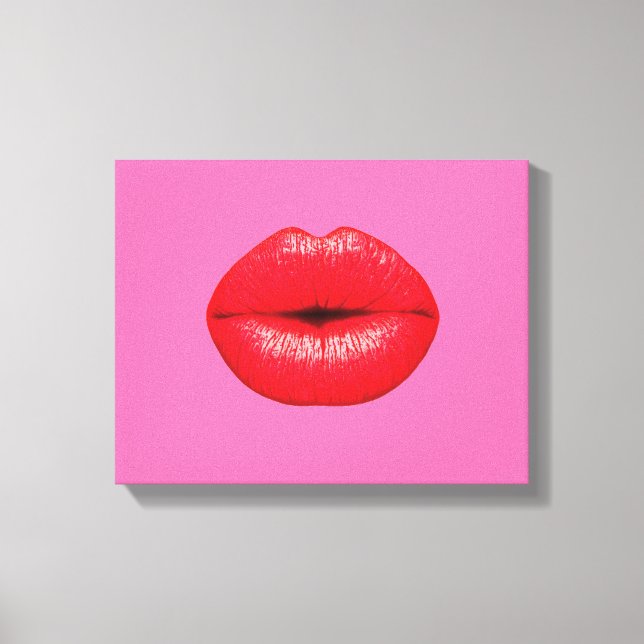 Rote Lippenstift Pop auf gürtelrosa Leinwanddruck (Vorderseite)