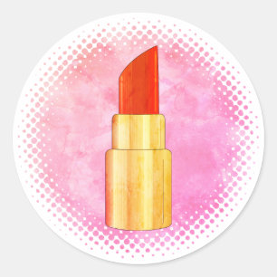 Rote Lippenstift-Zeichnung Kunst Vintage-Stil Druc Runder Aufkleber